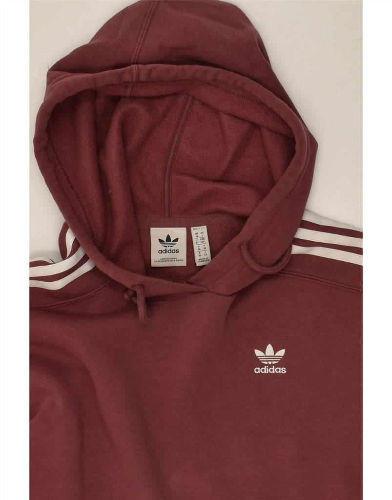 ADIDAS Womens Crop Oversized Hoodie Jumper UK 10 Small  Maroon Cotton | Vintage Adidas | Thrift | Second-Hand Adidas | Used Clothing | Messina Hembry 