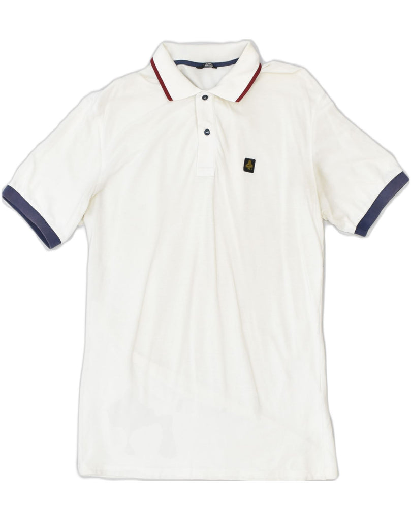 REFRIGIWEAR Mens Polo Shirt Medium White Cotton | Vintage | Thrift | Second-Hand | Used Clothing | Messina Hembry 