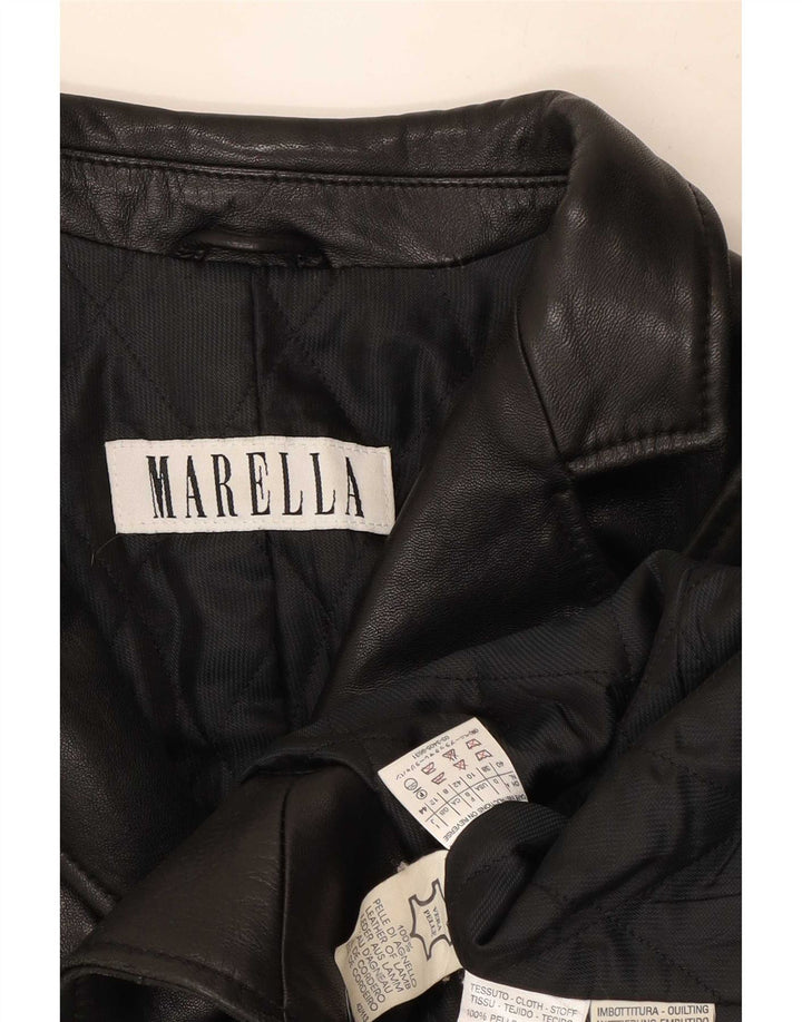 Marella Womens Leather Coat UK 12 Medium Black Leather