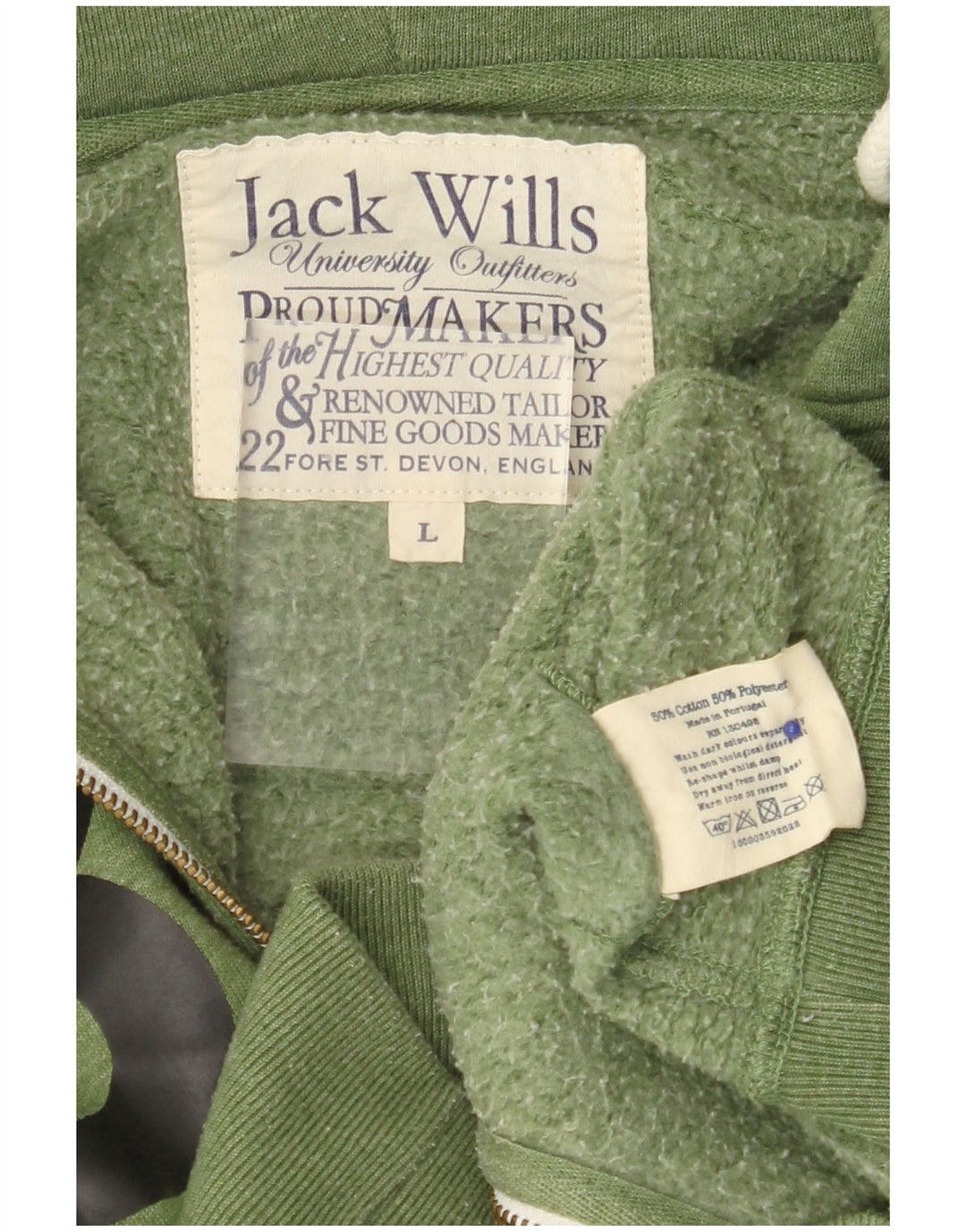 JACK WILLS Mens Graphic Zip Hoodie Sweater Large Green Cotton