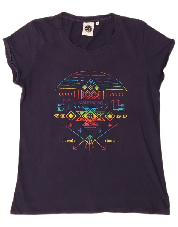 Maui and Sons Womens Graphic T-Shirt Top UK 18 XL Navy Blue Cotton