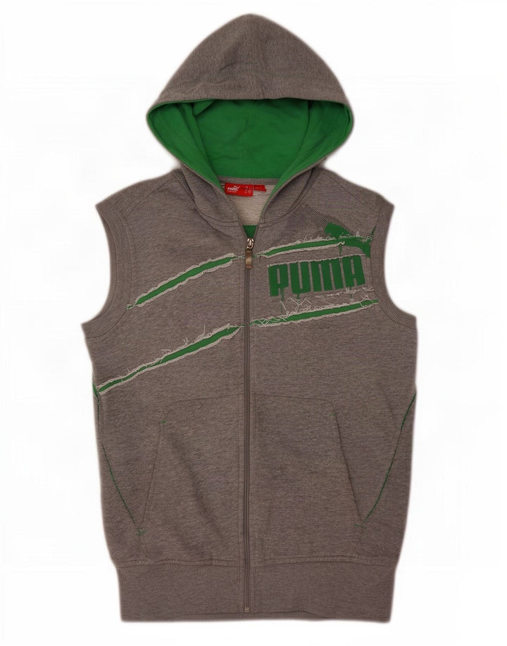 Puma Mens Graphic Sleeveless Zip Hoodie Sweater Small Grey