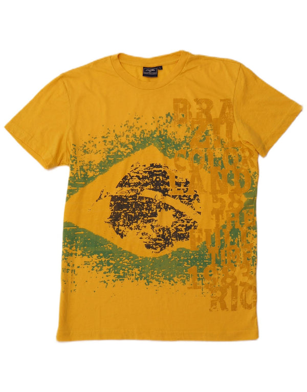 LOTTO Mens Graphic T-Shirt Top Large Yellow Cotton