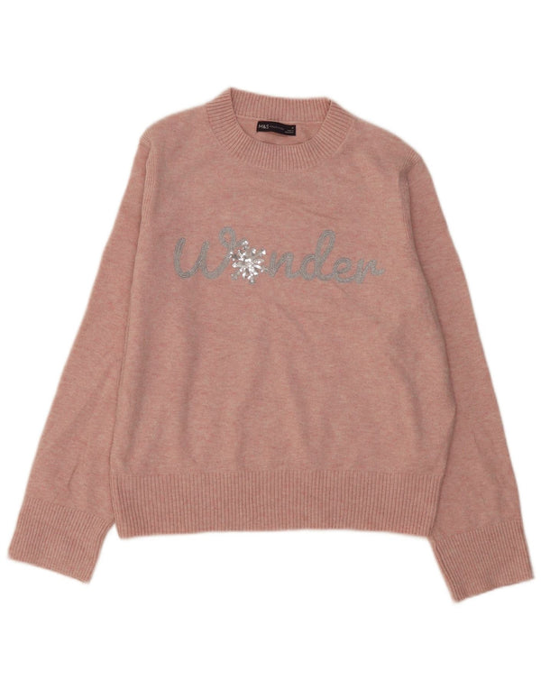 Marks & Spencer Womens Graphic Crew Neck Jumper Sweater UK 14 Medium Pink