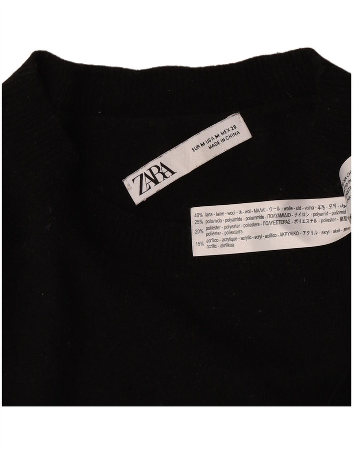 Zara Womens Oversized Crew Neck Jumper Sweater UK 14 Medium Black Wool