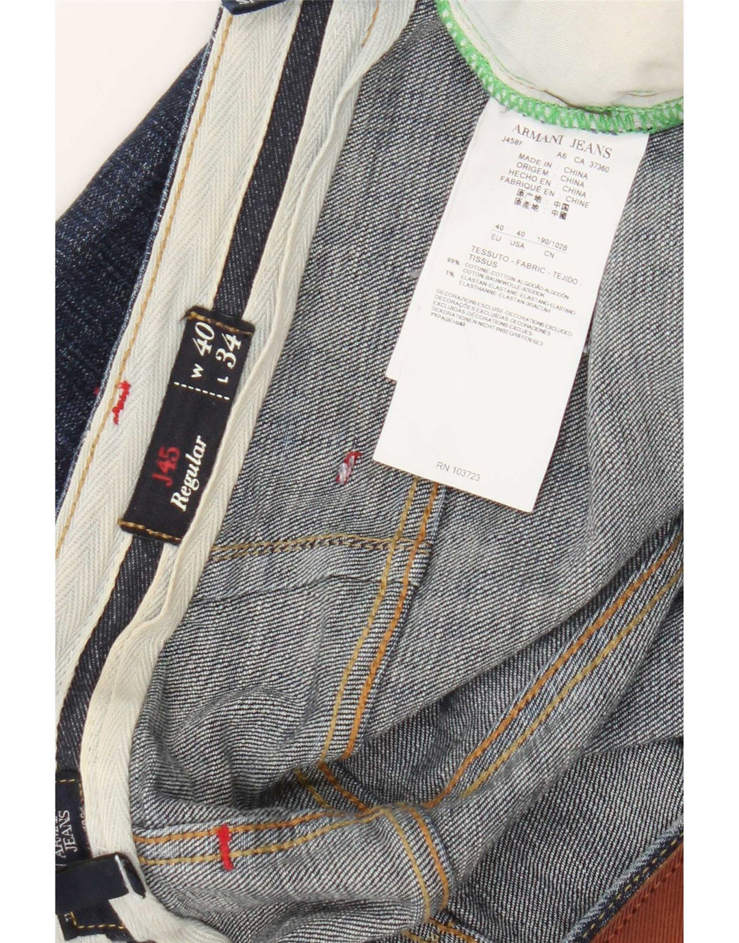 Armani Mens Regular Straight Jeans W40 L34 Navy Blue Cotton