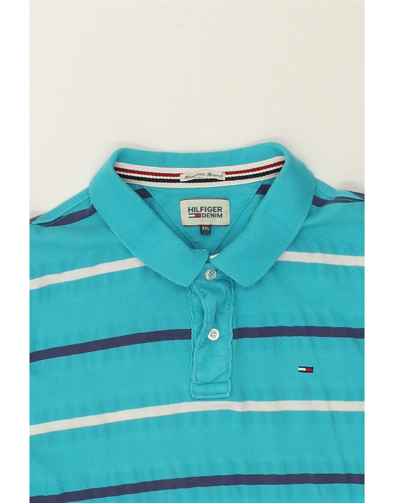 TOMMY HILFIGER Mens Polo Shirt 2XL Blue Striped Cotton | Vintage Tommy Hilfiger | Thrift | Second-Hand Tommy Hilfiger | Used Clothing | Messina Hembry 