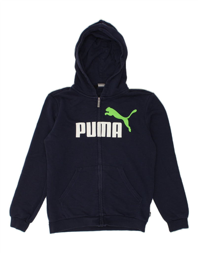 PUMA Boys Graphic Zip Hoodie Sweater 13-14 Years Navy Blue Cotton | Vintage Puma | Thrift | Second-Hand Puma | Used Clothing | Messina Hembry 