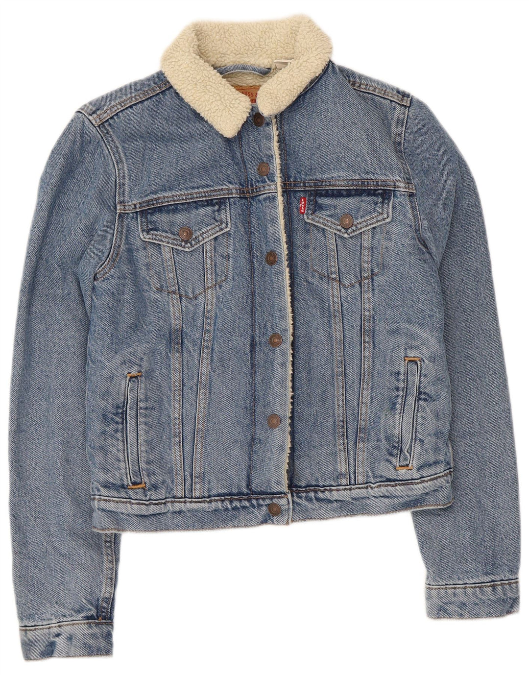 Levi's Womens Denim Sherpa Jacket UK 6 XS Blue Cotton