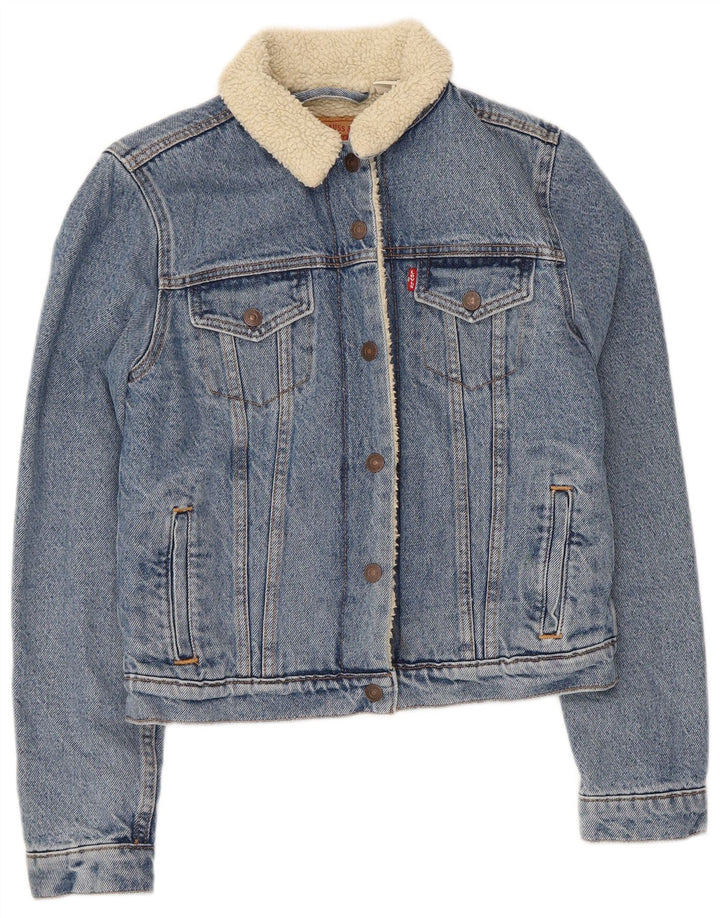 Levi's Womens Denim Sherpa Jacket UK 6 XS Blue Cotton