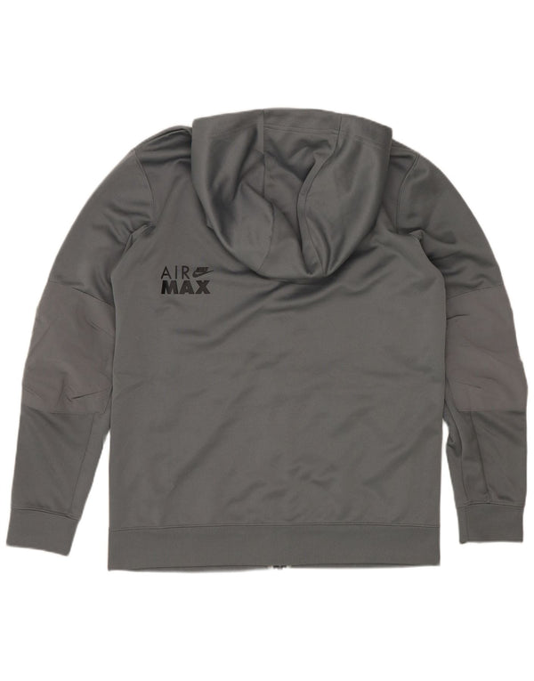 Nike Boys Graphic Zip Hoodie Sweater 12-13 Years Large Grey Polyester