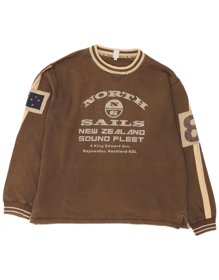 North Sails Mens Graphic Sweatshirt Jumper XL Brown Colourblock Cotton