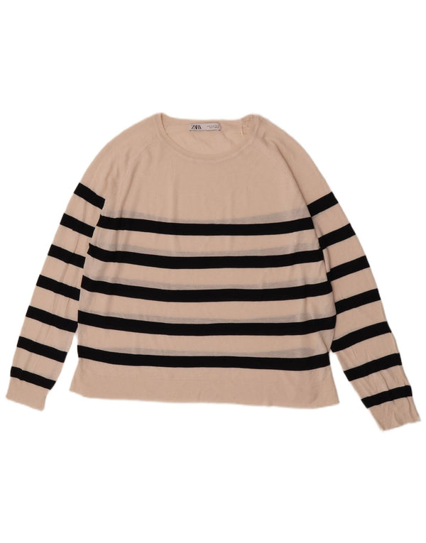 Zara Womens Boat Neck Jumper Sweater UK 18 XL Off White Striped Viscose