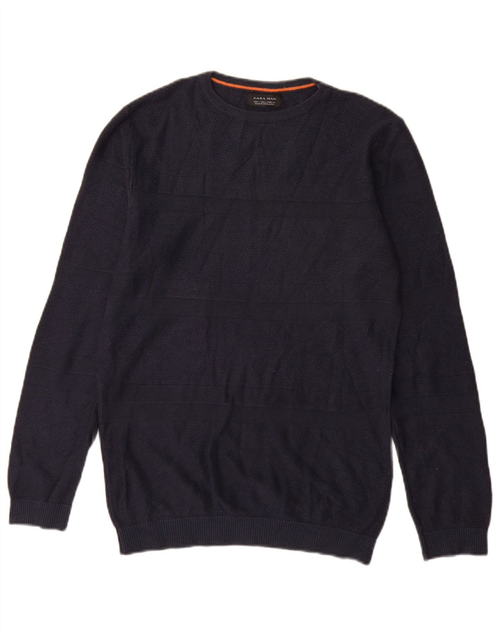 Zara Mens Boat Neck Jumper Sweater Small Navy Blue Striped