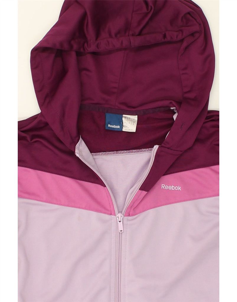 REEBOK Womens Zip Hoodie Sweater UK 14 Large Pink Colourblock Polyester | Vintage Reebok | Thrift | Second-Hand Reebok | Used Clothing | Messina Hembry 