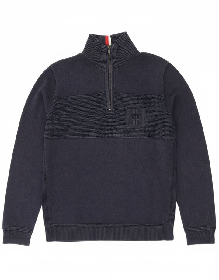 Tommy Hilfiger Mens Zip Neck Jumper Sweater Medium Navy Blue Cotton