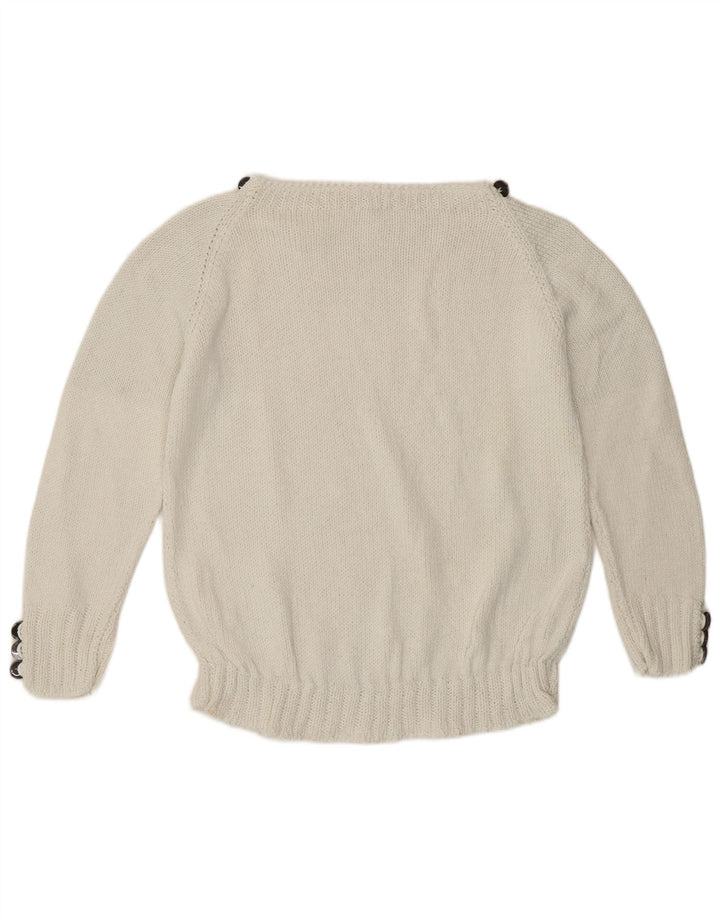Vintage Womens Boat Neck Jumper Sweater UK 12 Medium White
