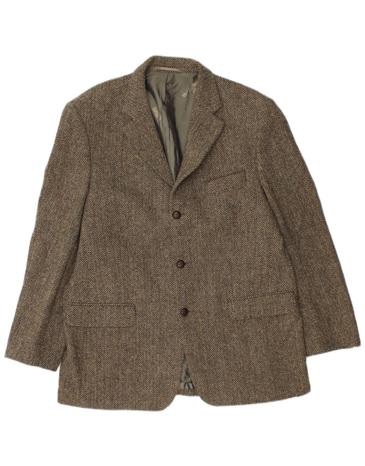 Harris Tweed Mens 3 Button Blazer Jacket UK 40 Large Brown Herringbone