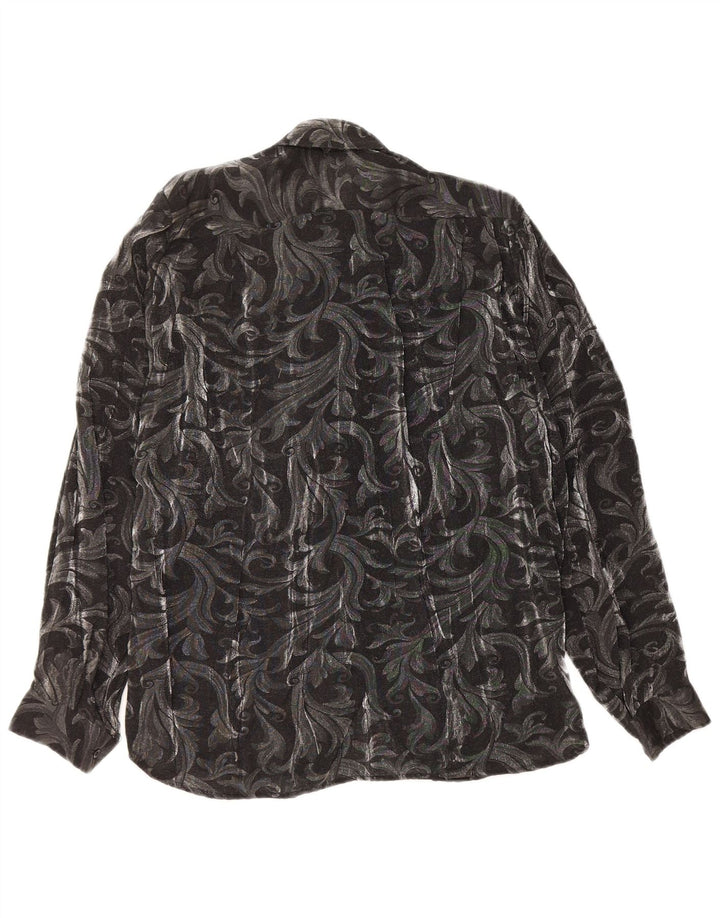 LUCIANA Womens Ruffle Front Shirt Blouse IT 42 Medium Grey Paisley