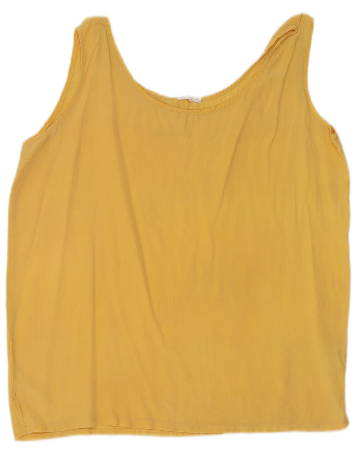 Vintage Womens Sleeveless Blouse Top UK 14 Medium Yellow Silk