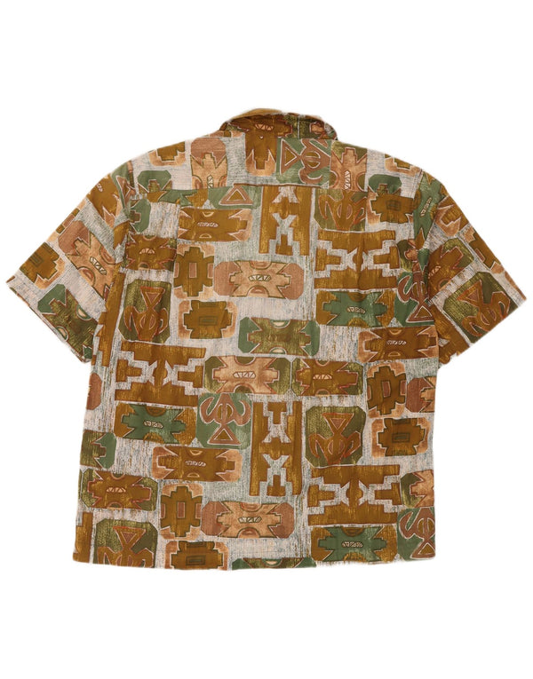 Vintage Mens Short Sleeve Shirt Medium Khaki Geometric