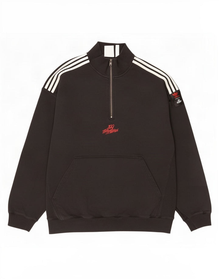 Adidas Mens Zip Neck Sweatshirt Jumper Large Black Cotton