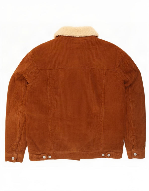 Zara Mens Sherpa Corduroy Jacket UK 40 Large Brown Colourblock Cotton