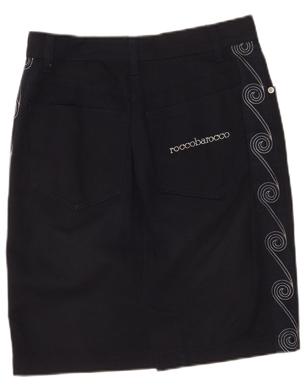 Roccobarocco Womens Pencil Skirt IT 44 Medium W28 Navy Blue Geometric
