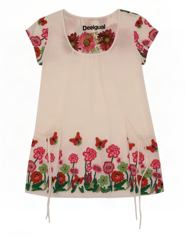 Desigual Womens Tunic Top UK 12 Medium White Floral Viscose