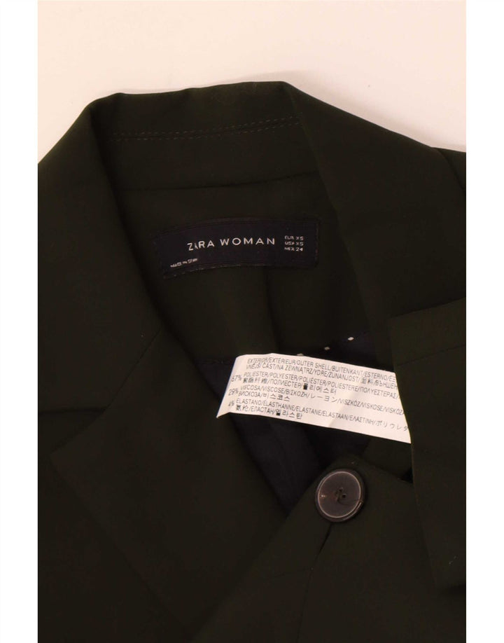 Zara Womens 1 Button Blazer Jacket UK 6 XS Khaki Polyester