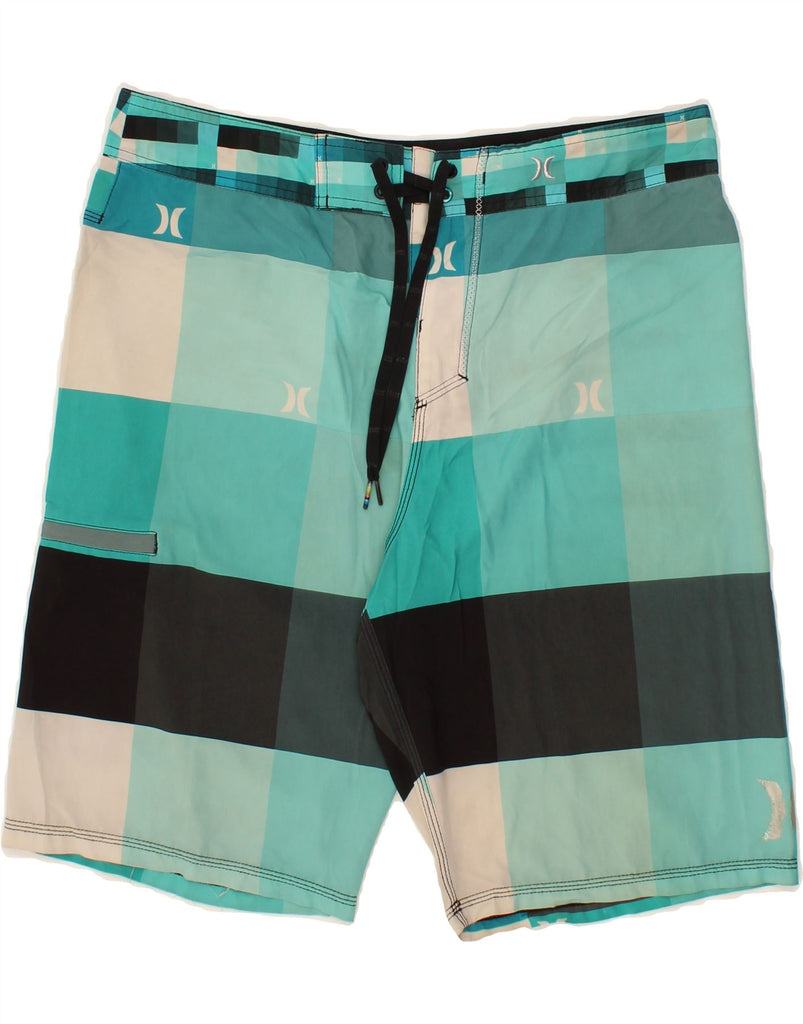 HURLEY Mens Graphic Swimming Shorts Medium  Blue Check Polyester Vintage Hurley and Second-Hand Hurley from Messina Hembry 