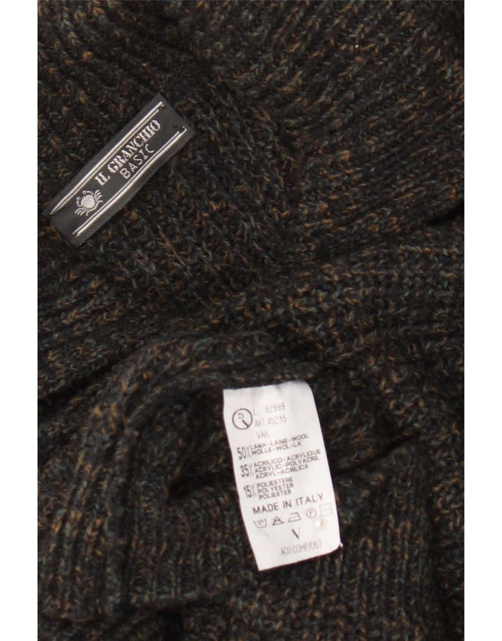 Il Granchio Mens Regular Fit Cardigan Sweater Large Navy Blue Flecked Wool
