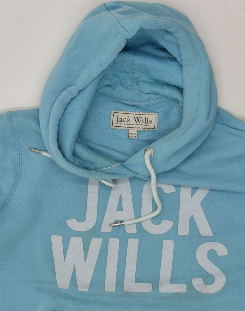 JACK WILLS Womens Graphic Hoodie Jumper UK 12 Medium Blue Cotton | Vintage Jack Wills | Thrift | Second-Hand Jack Wills | Used Clothing | Messina Hembry 