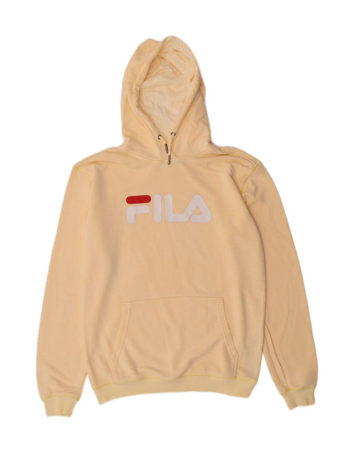 FILA Mens Graphic Hoodie Jumper Small Yellow Cotton