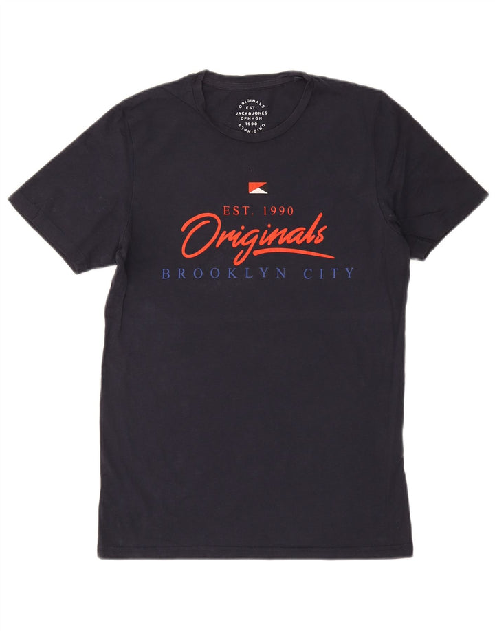 Jack & Jones Mens Graphic T-Shirt Top Medium Navy Blue Cotton