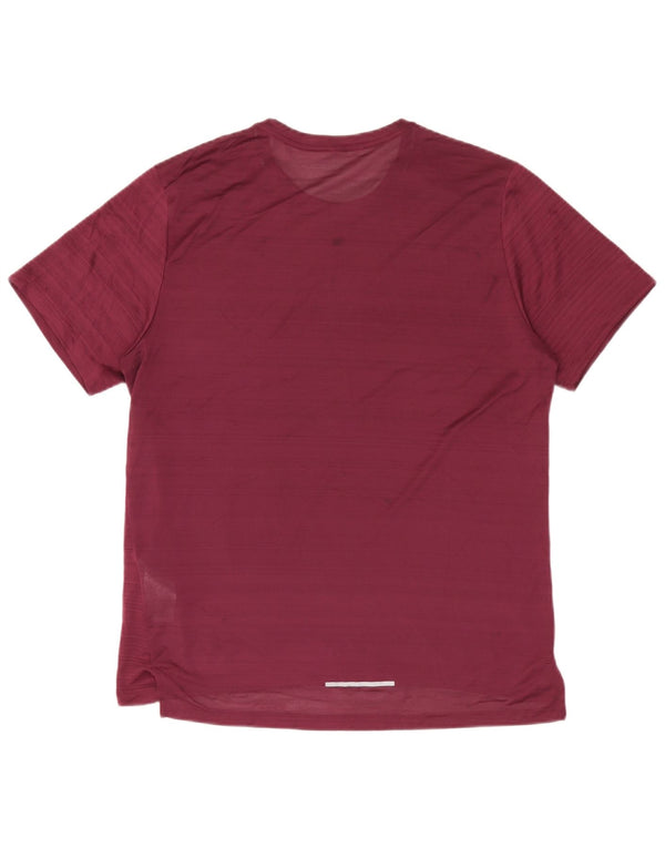 Nike Mens Dri Fit T-Shirt Top Large Burgundy Striped Polyester