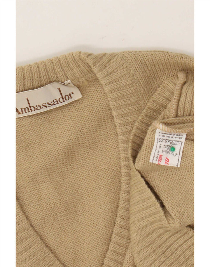 Ambassador Mens V-Neck Jumper Sweater Medium Beige Alpaca Wool