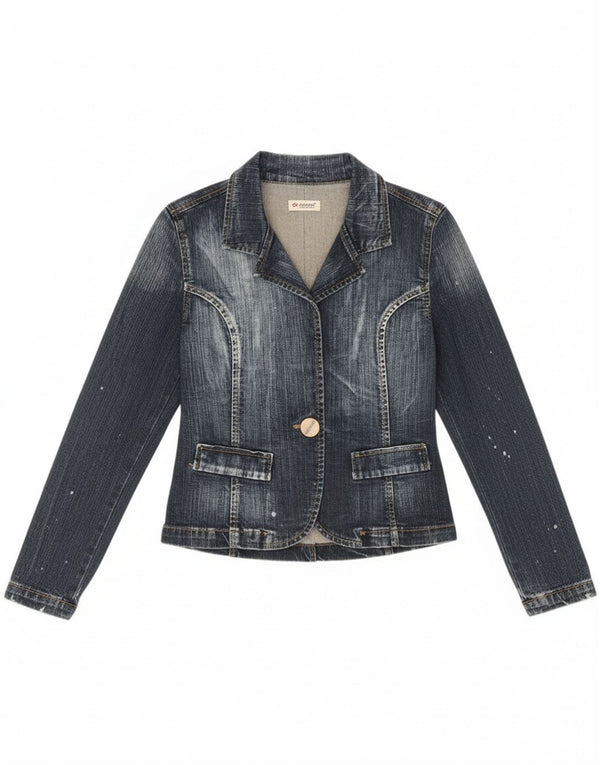 Vitamina Womens 1 Button Denim Blazer Jacket UK 14 Medium Blue Cotton