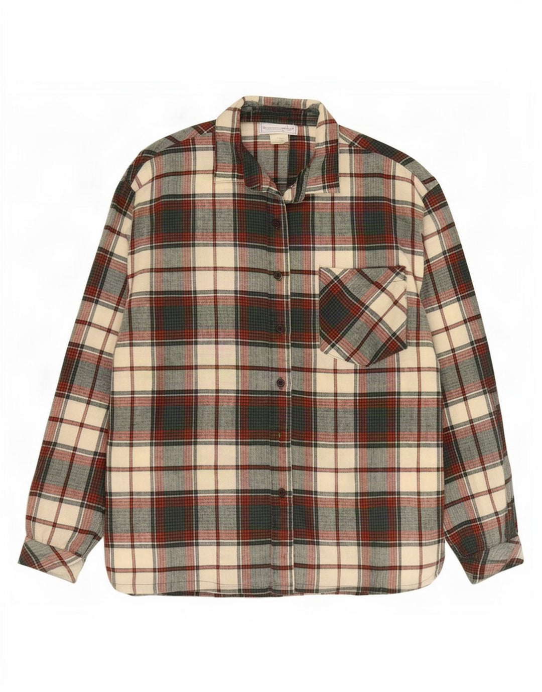 Vintage Womens Flannel Shirt UK 14 Medium Green Check Cotton