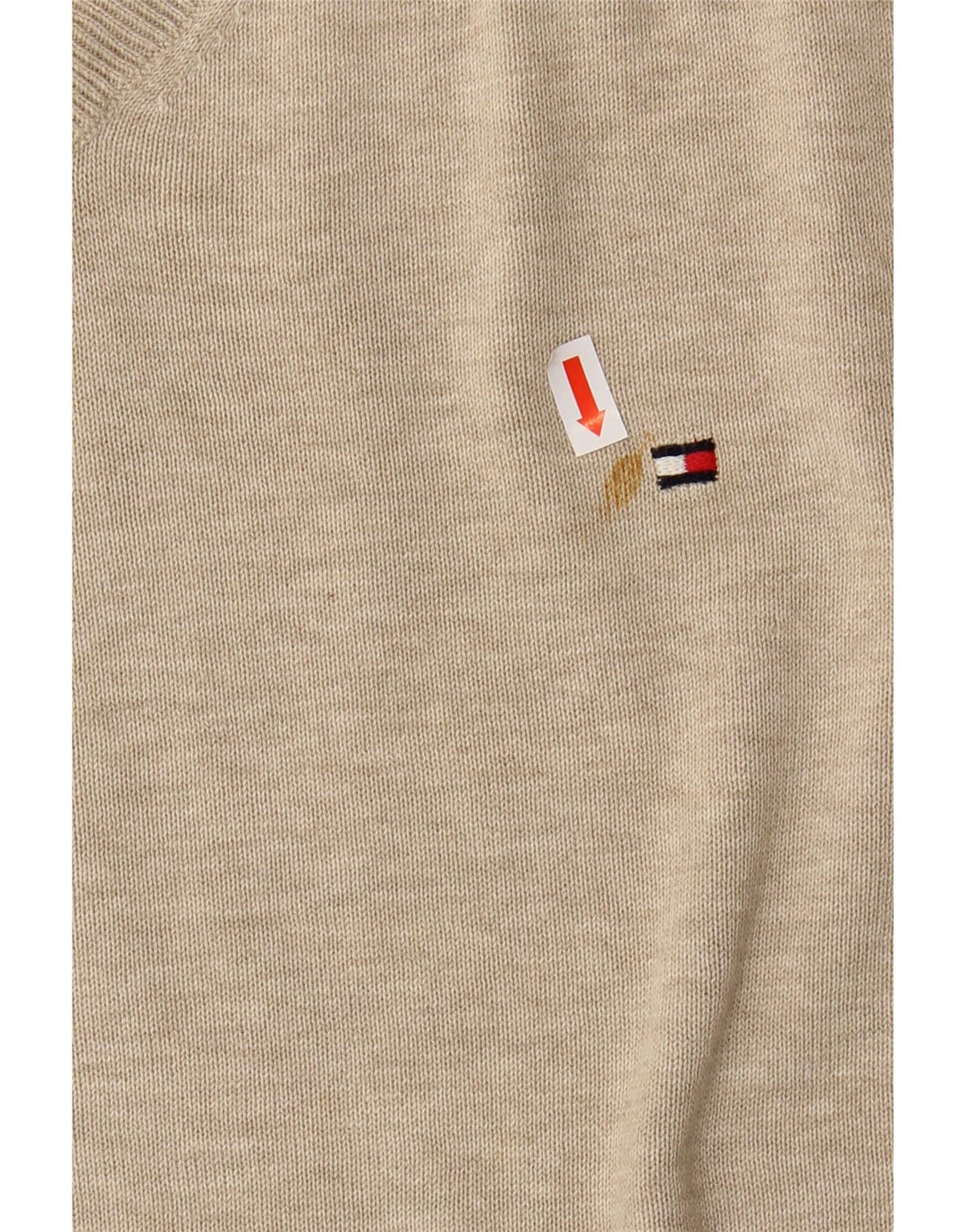TOMMY HILFIGER Mens V-Neck Jumper Sweater Large Beige Cotton
