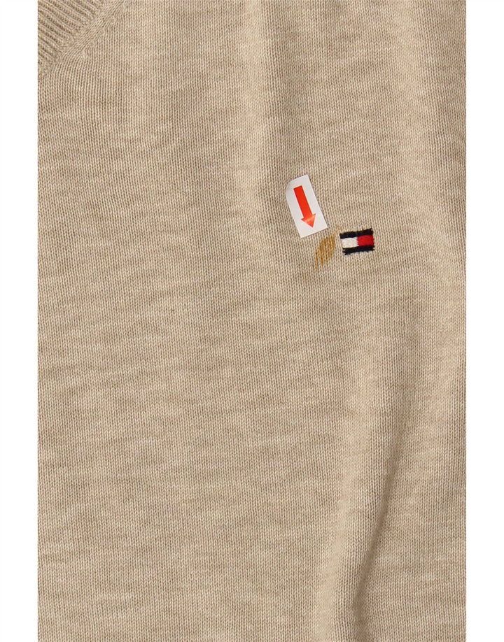 TOMMY HILFIGER Mens V-Neck Jumper Sweater Large Beige Cotton