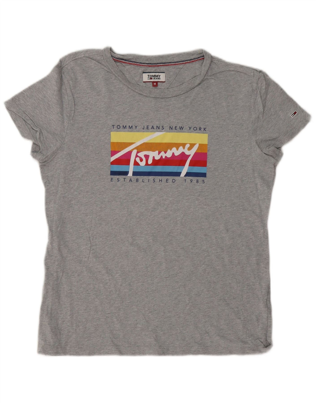 Tommy Hilfiger Womens Graphic T-Shirt Top UK 14 Medium Grey