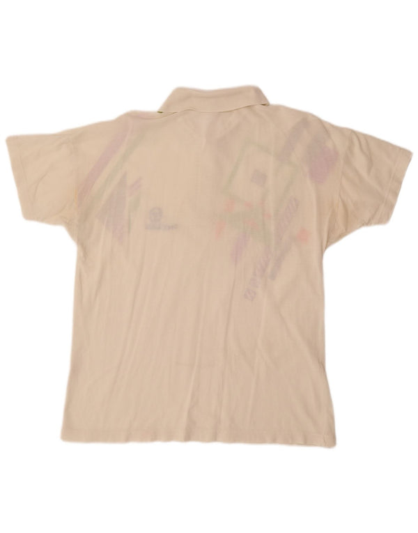 SERGIO TACCHINI Mens Polo Shirt EU 50 Medium Off White Geometric Cotton
