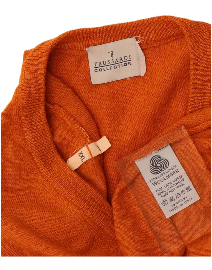 TRUSSARDI Womens V-Neck Jumper Sweater UK 20 2XL Orange Wool