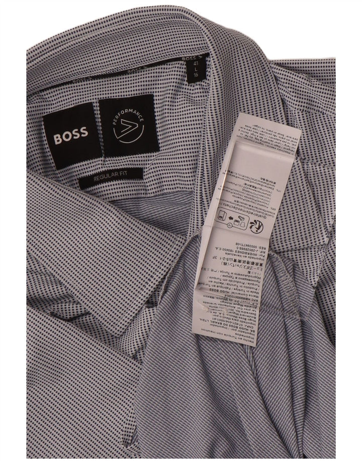 Hugo Boss Mens Regular Fit Shirt Size 41 16 Large Blue Spotted Polyamide