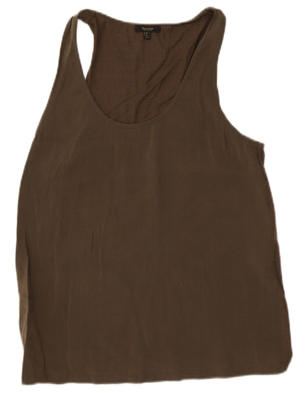 Massimo Dutti Womens Vest Top UK 10 Small Khaki Cotton