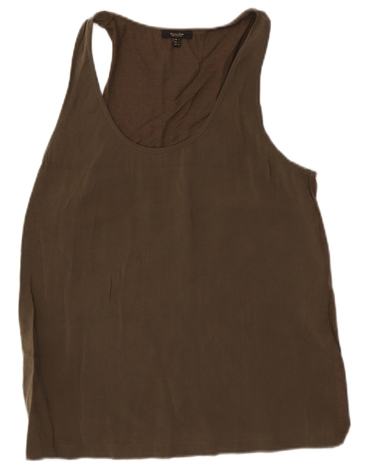 Massimo Dutti Womens Vest Top UK 10 Small Khaki Cotton