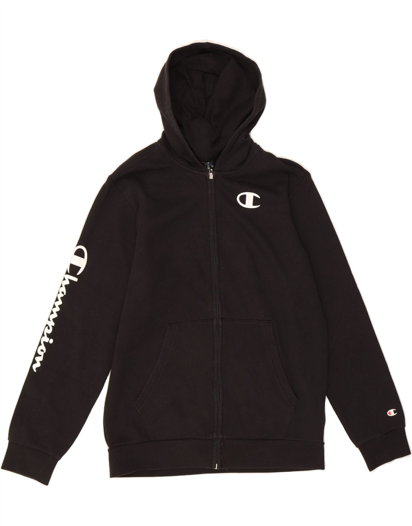 CHAMPION Girls Graphic Zip Hoodie Sweater 13-14 Years XL Black