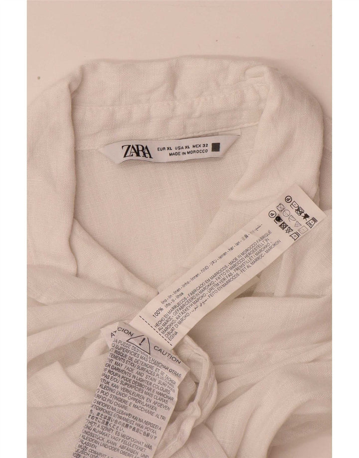 Zara Womens Crop Front Tie Shirt UK 18 XL White Linen
