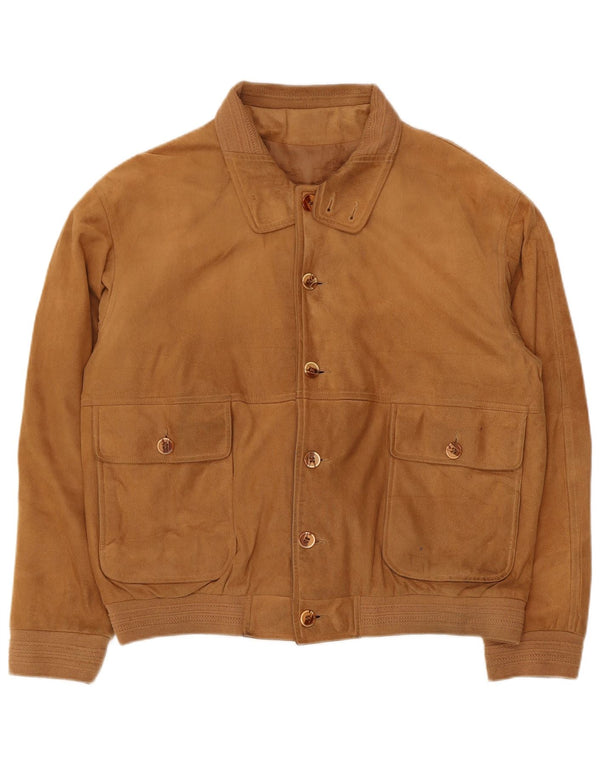 Vintage Mens Faux Suede Bomber Jacket UK 40 Large Brown Rayon
